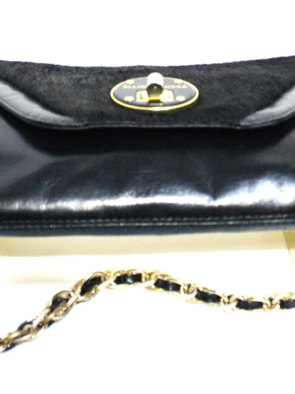 Elliott Lucca Black Leather, Hair on Hide Envelope Should Bag Chain Strap
